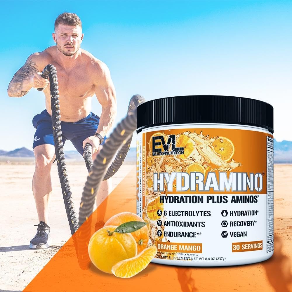 Evlution Hydramino powder dissolves in water for a refreshing electrolyte mix