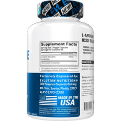 Evlution L-Arginine AKG bottle shows gluten-free, non-GMO formula.