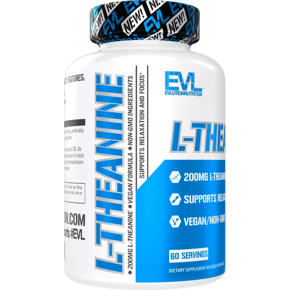 Evlution L-Theanine 200mg capsules in hand portable calm for busy days