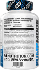 EVL PumpMode bottle side panel with supplement facts and gluten-free notes