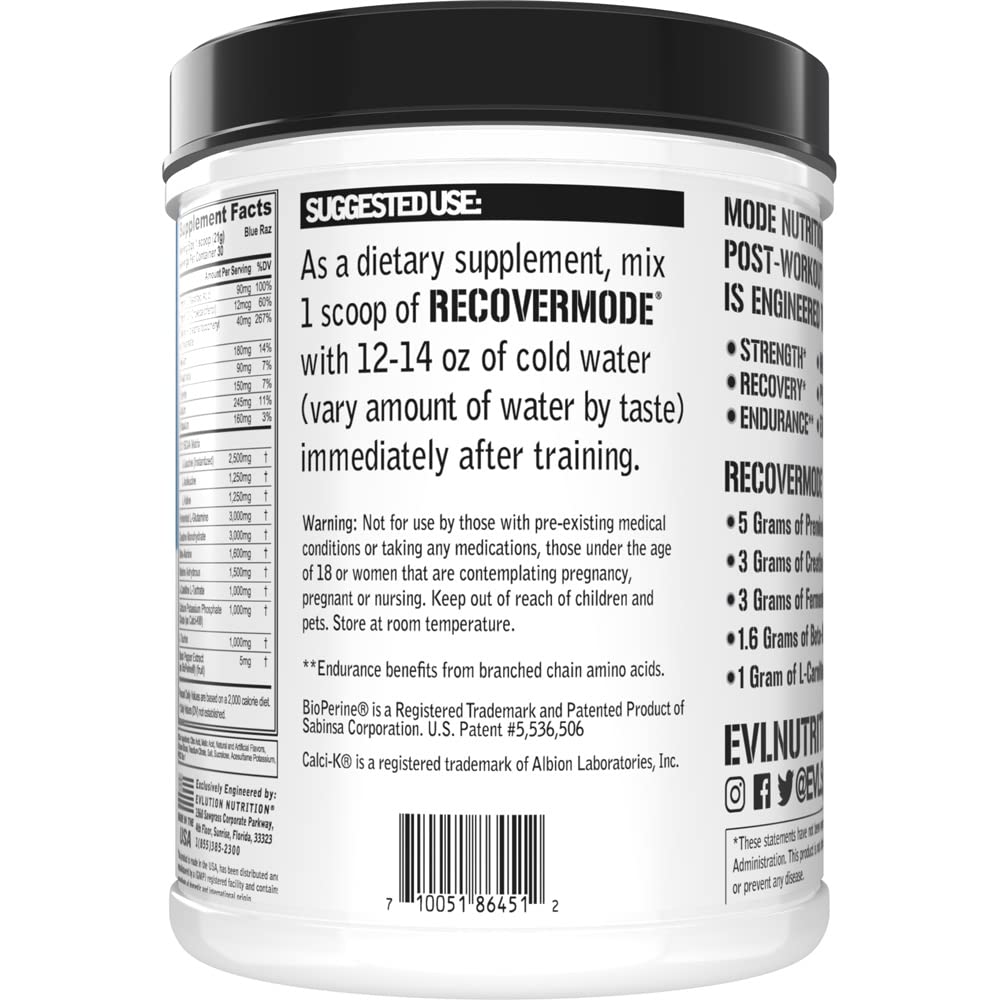 Evlution Recover Mode gluten-free seal highlights clean ingredients.