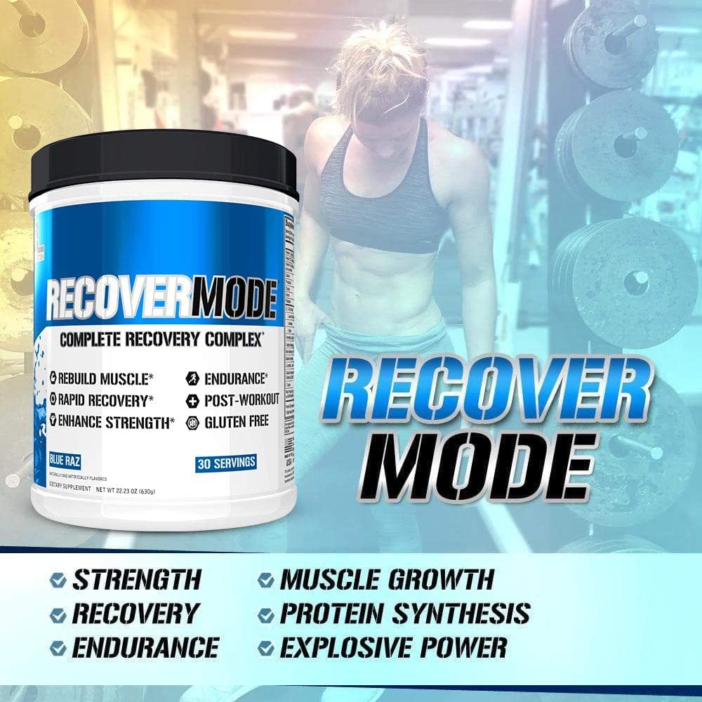 Evlution Recover Mode vitamin blend with C, D, and E supports daily recovery routines.