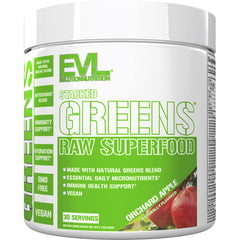 EVLution Stacked Greens powder tub ready to mix for daily immune support.