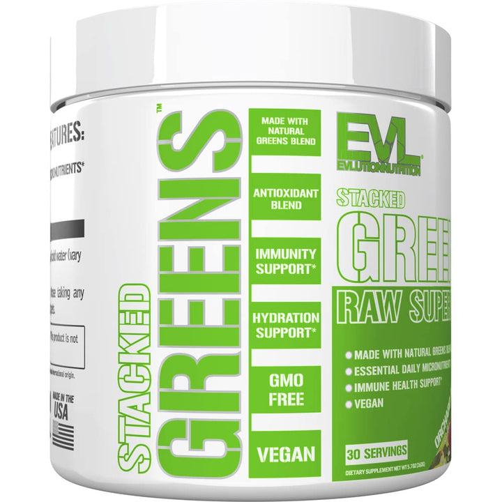 Evlution Stacked Greens scoop closeup showing single-serve portion convenience