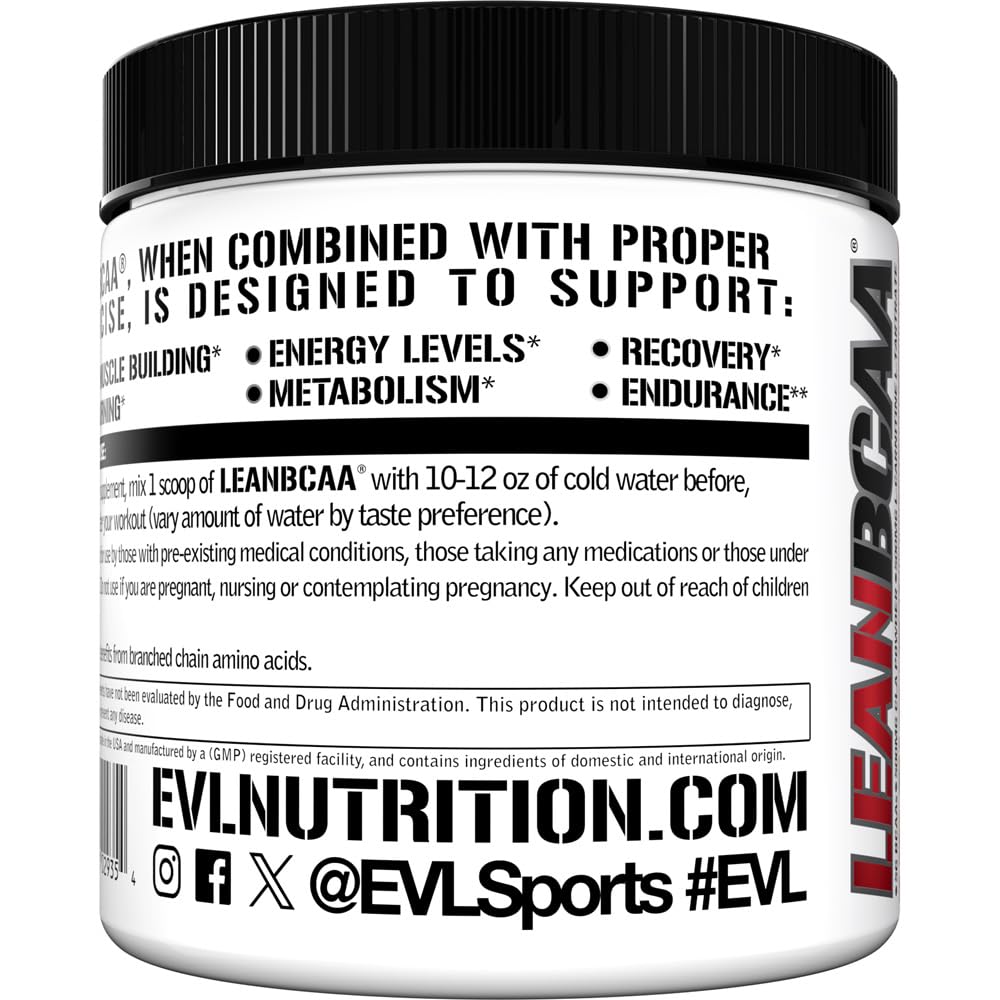 Evlution Stimulant Free Lean BCAA scoop beside packaging for convenient, multi-ingredient support.