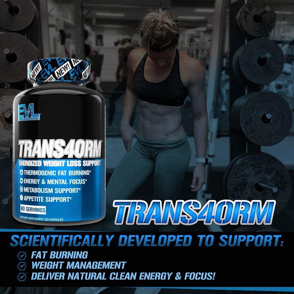 Evlution Trans4orm ingredients list shows green tea and caffeine for energy.