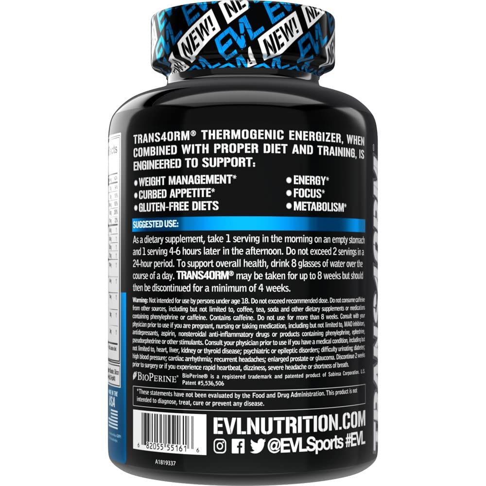 Evlution Trans4orm workout energy boost image suggests pre-training support.