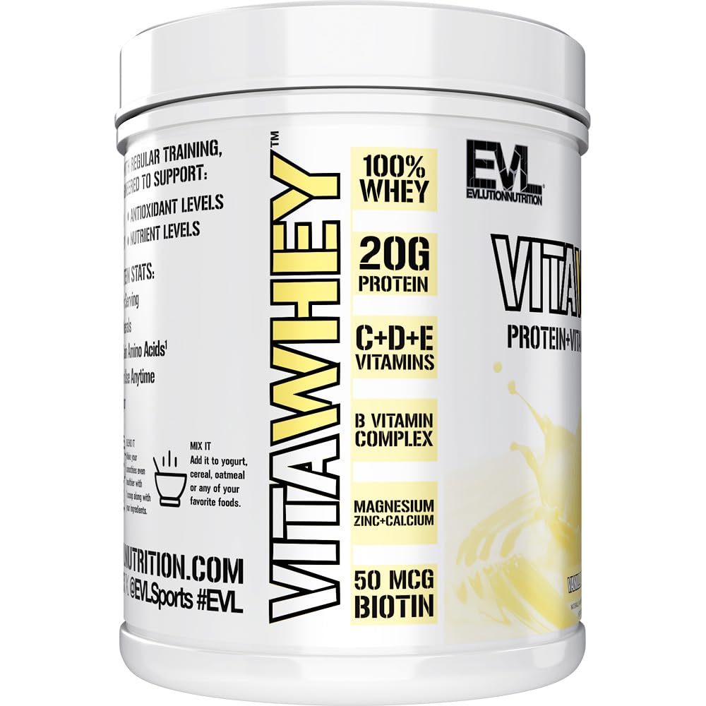 EVL VitaWhey athlete in workout setting suggests pre/post-workout protein.