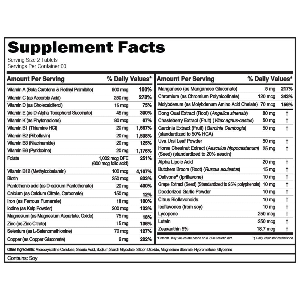Evlution Women's Multivitamin label showcases immune and bone support ingredients.