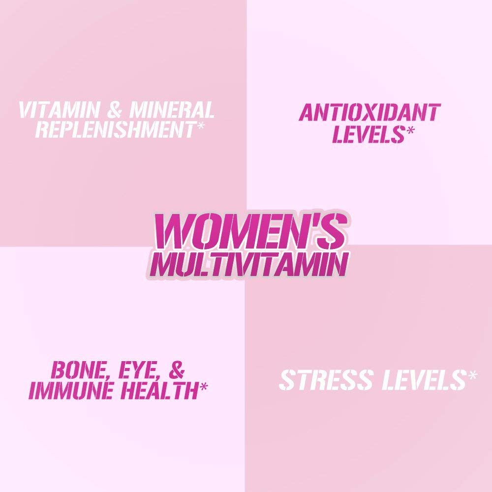 Evlution Women's Multivitamin supplement facts panel emphasizing Vitamin D and Calcium.