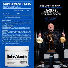 Evogen Beta-Alanine label closeup with key ingredients
