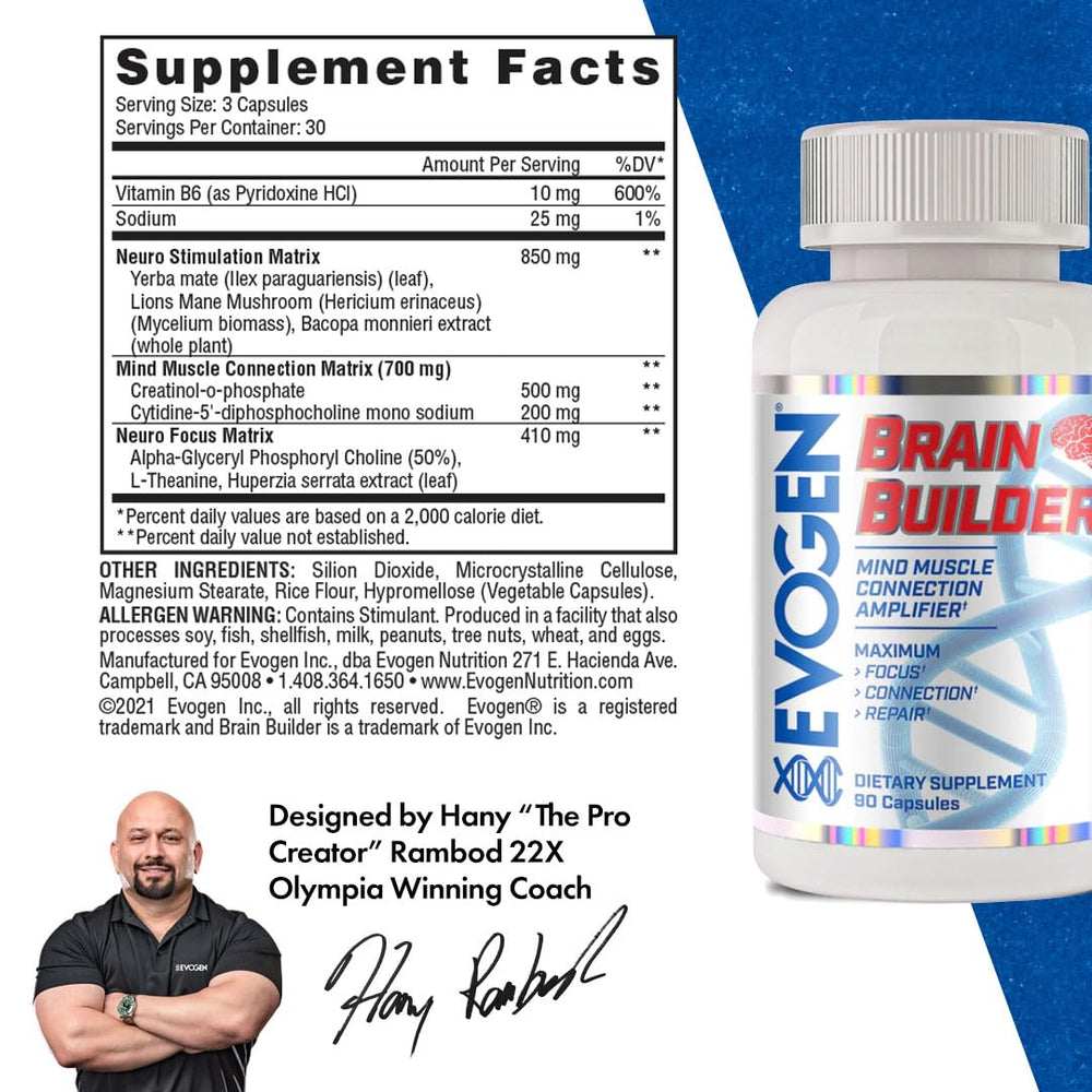 Evogen Brain Builder capsules-closeup suggests convenient daily focus support