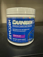 Evogen Carnigen label packaging featuring stimulant-free L-Carnitine matrix.