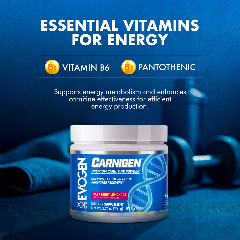 Evogen Carnigen vitamin B6 and pantothenic acid closeup for energy metabolism support