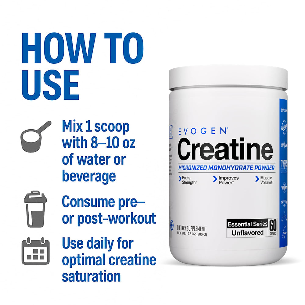 Athlete using Evogen Creatine powder—potential enhancements in power and recovery.