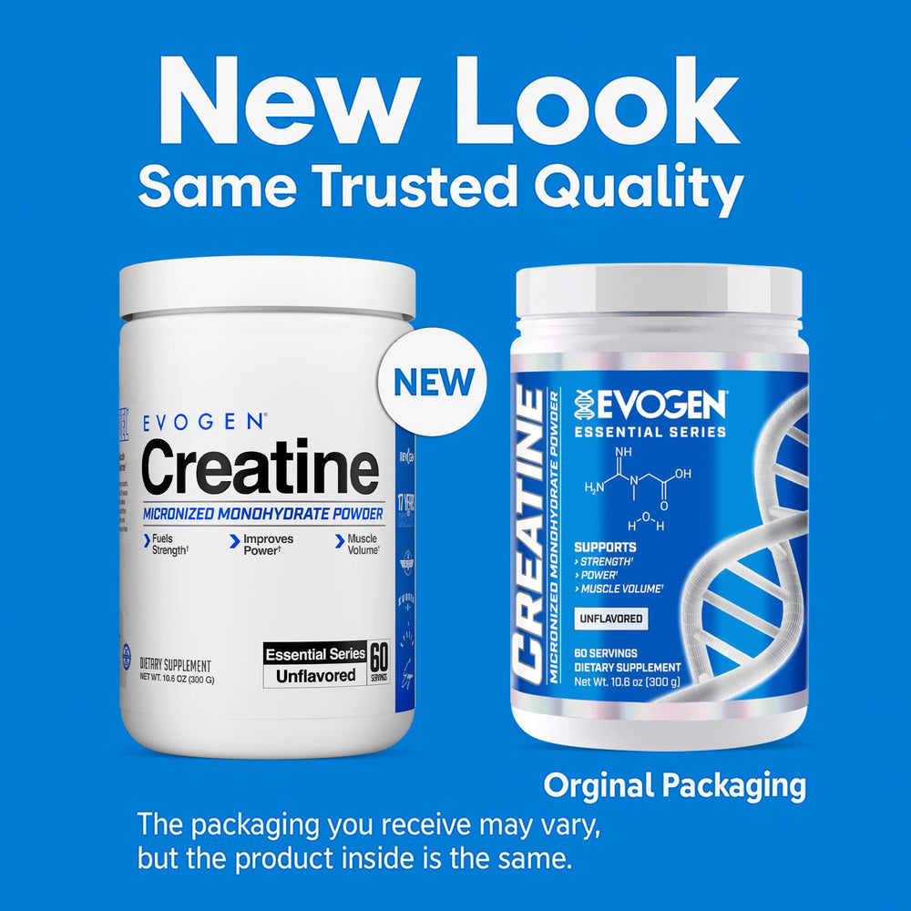 Evogen Creatine Monohydrate powder jar shown as pure performance aid.