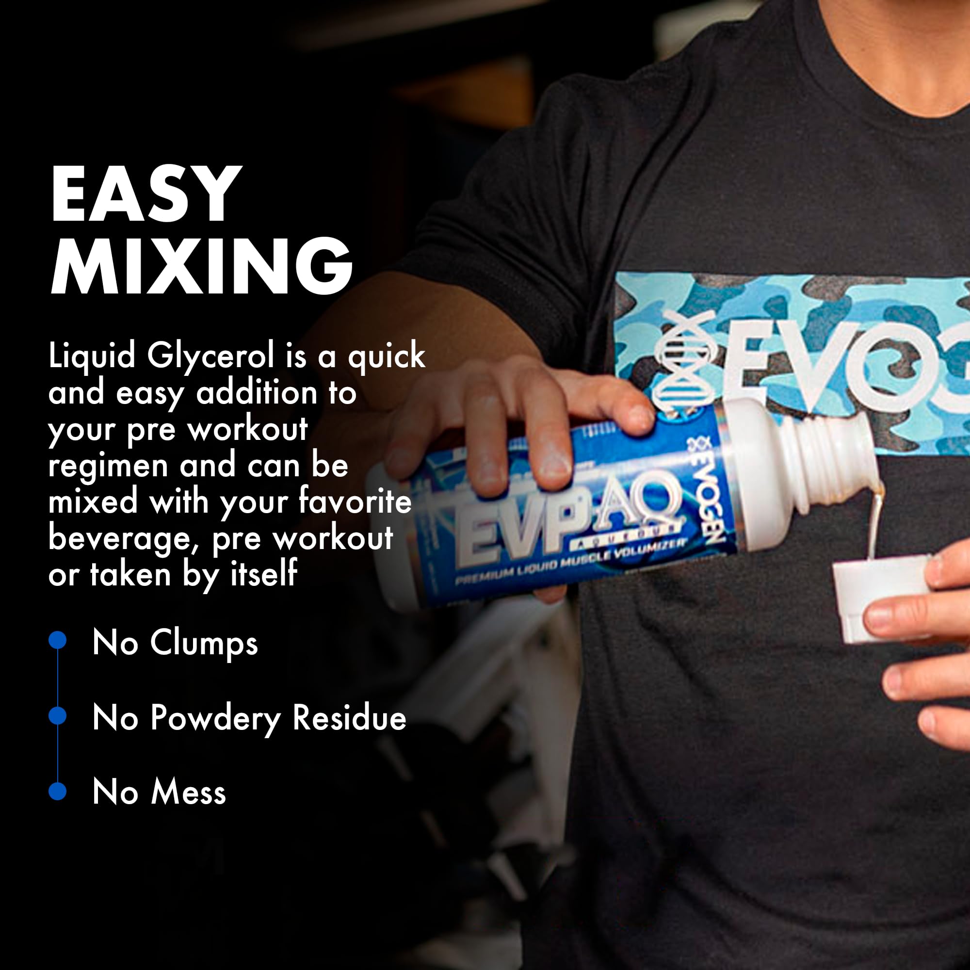 Close-up of Evogen EVP AQ being poured to highlight hydration support