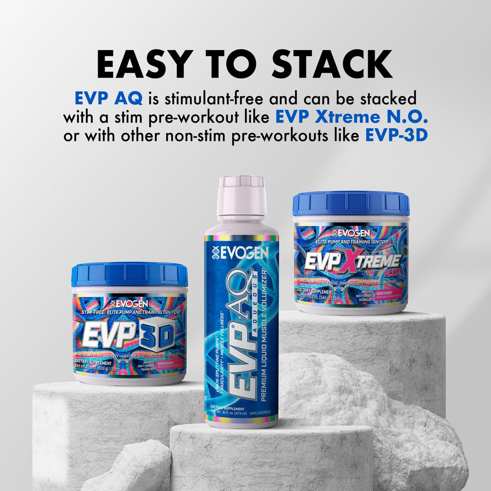 Unflavored Evogen EVP AQ bottle ready for flexible stacking in workouts