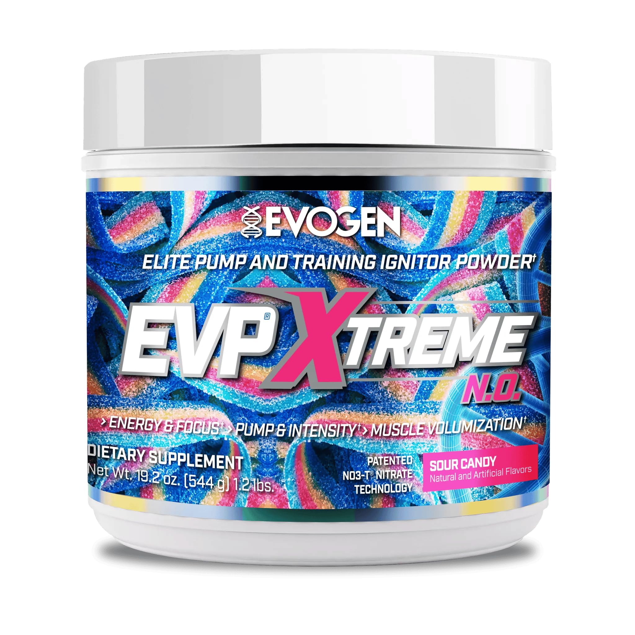 Evogen EVP Xtreme NO bottle being poured for an intense pre-workout session