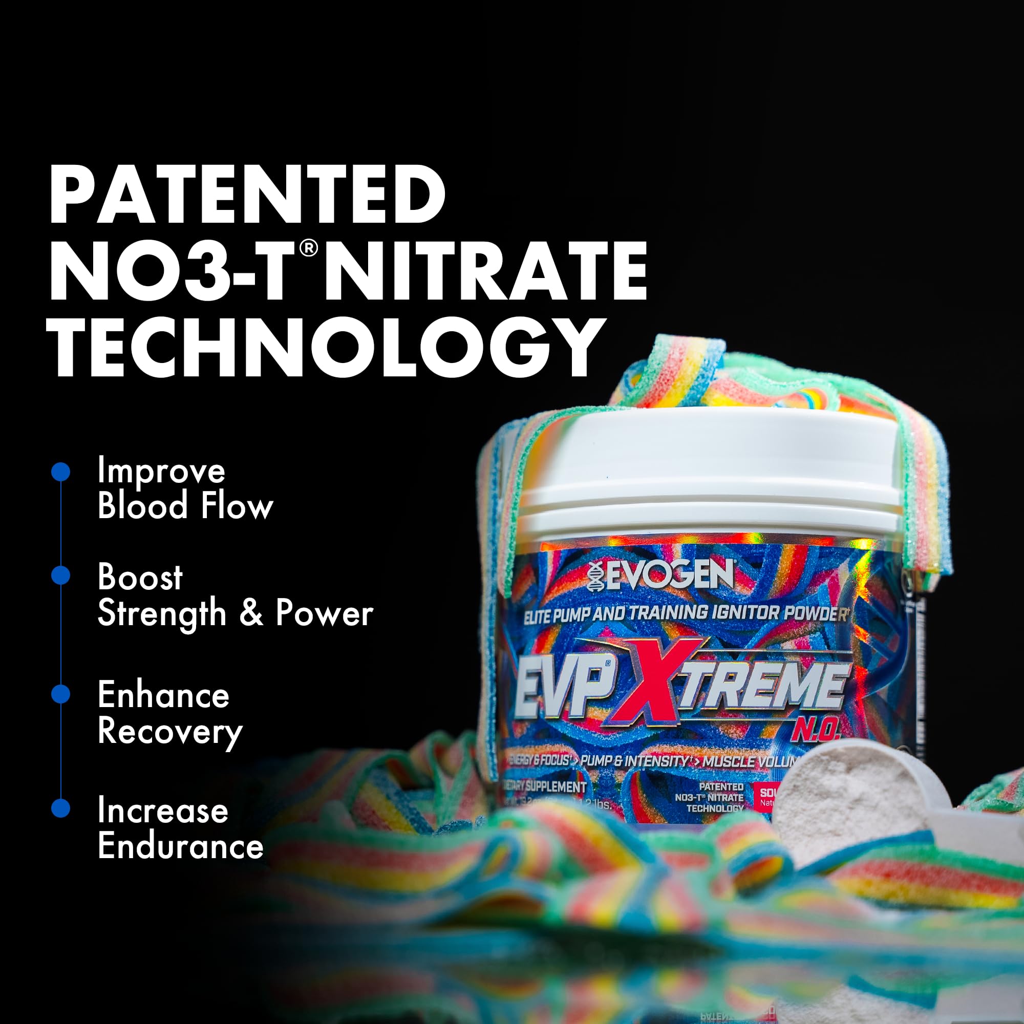 Close-up of Evogen EVP Xtreme NO label showing performance ingredients