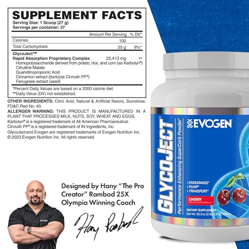 Evogen GlycoJect bottle showcasing cherry formula aiding recovery and steady energy.