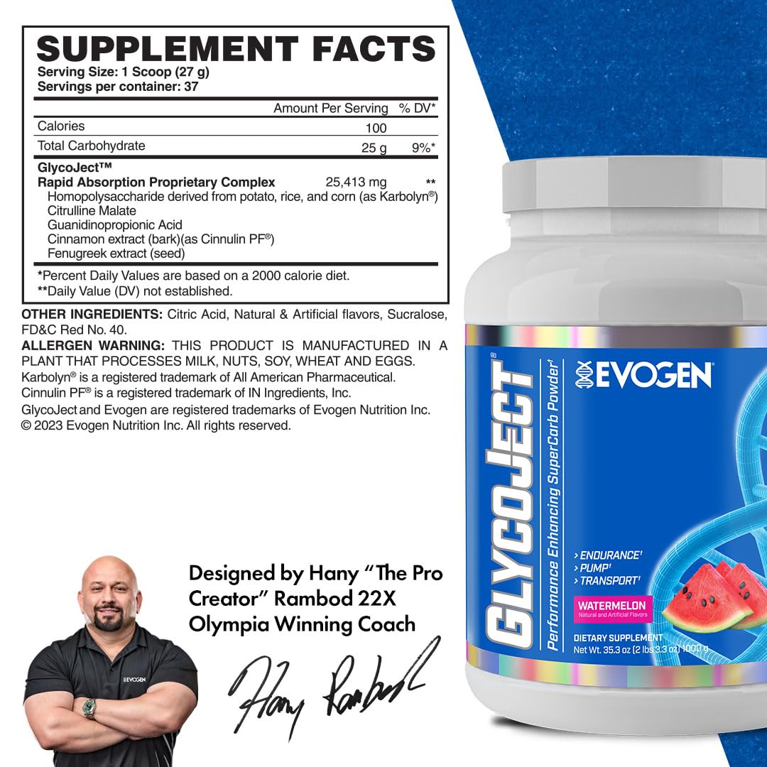 Evogen GlycoJect scoop dispensing image showing quick mix for performance.