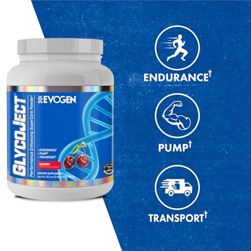 Evogen GlycoJect scoop highlighting fast absorption for pre-workout fueling and pumps.