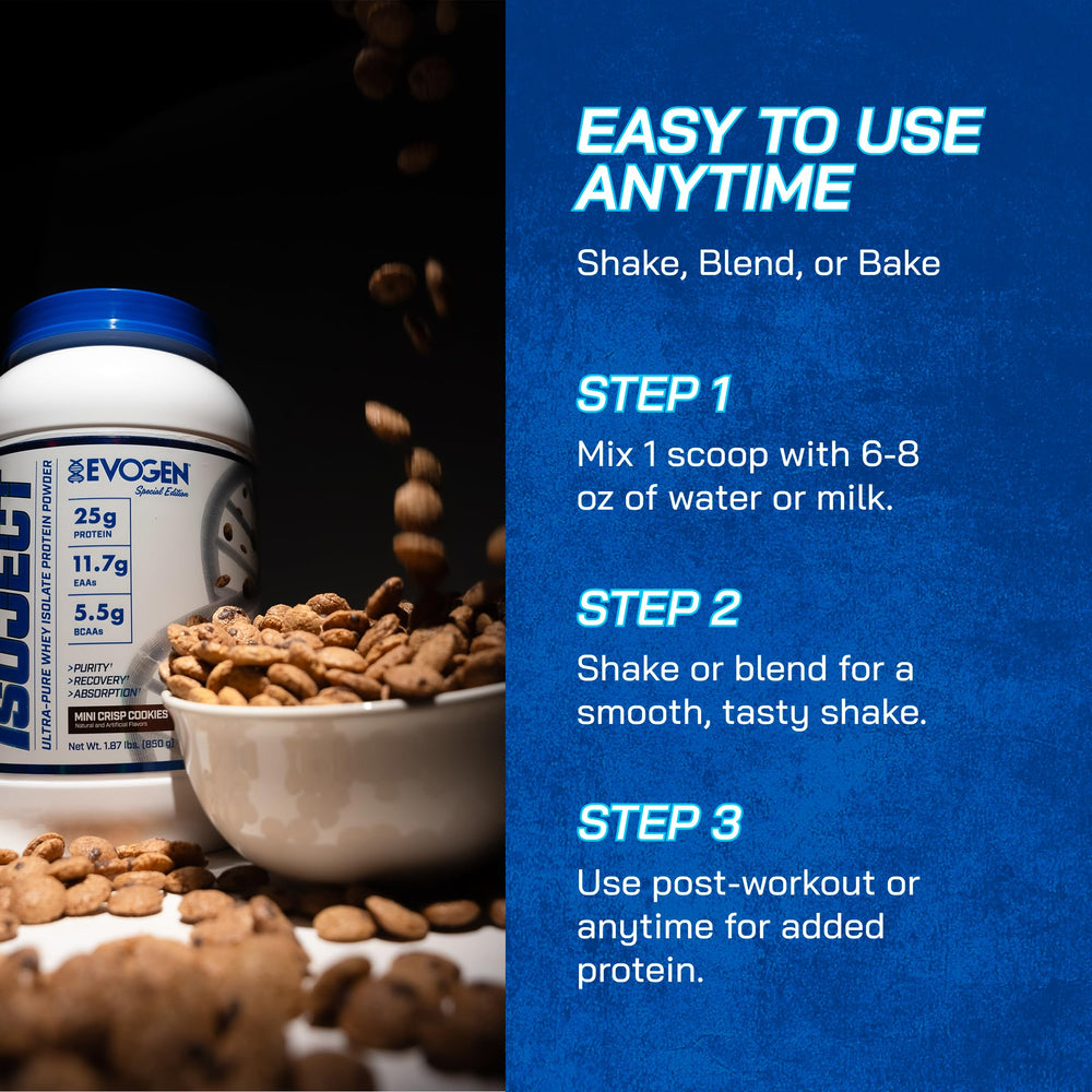 Evogen Isoject mini crisp cookies image highlights tasty addition to shakes.