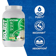 Evogen Isoject Naturals vanilla bean bottle being poured, supports fast absorption