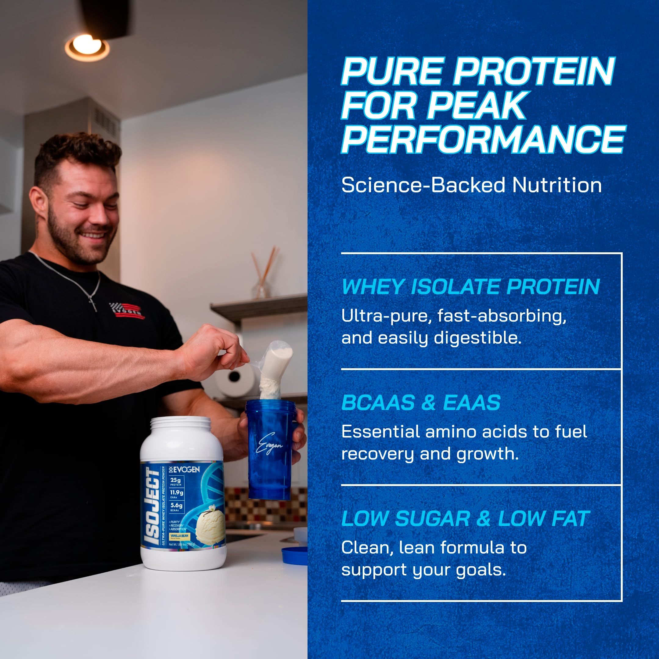 Pouring Isoject powder into a shaker demonstrates easy mixing and smooth texture.