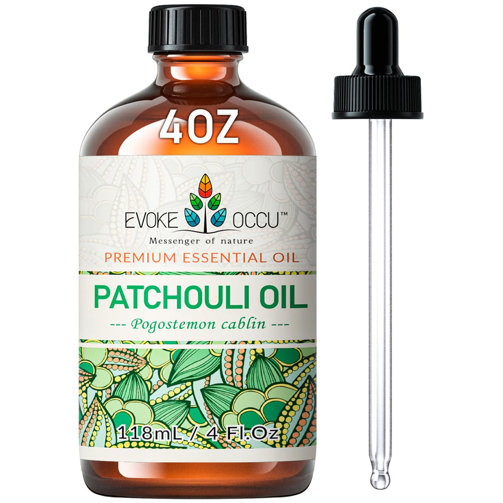 EVOKE OCCU Patchouli essential oil bottle close-up for diffuser use