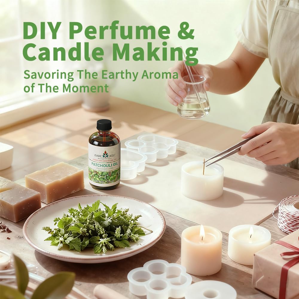 EVOKE OCCU Patchouli oil in soap-making setup for handmade soaps