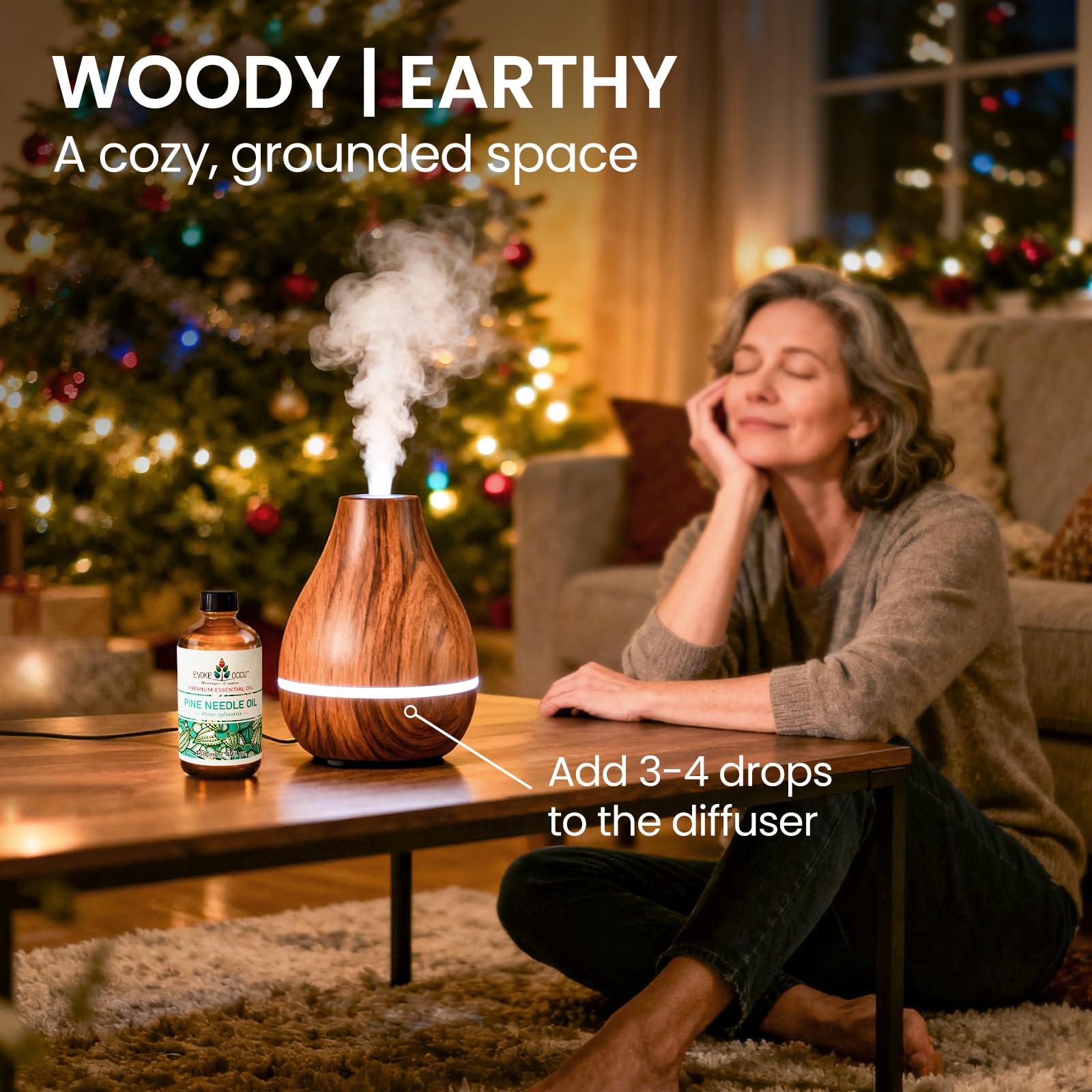EVOKE OCCU Pine essential oil in diffuser for forest-inspired scent.