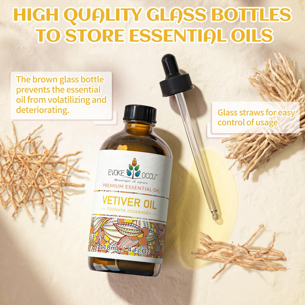 EVOKE OCCU Vetiver oil storage in amber bottle to protect potency