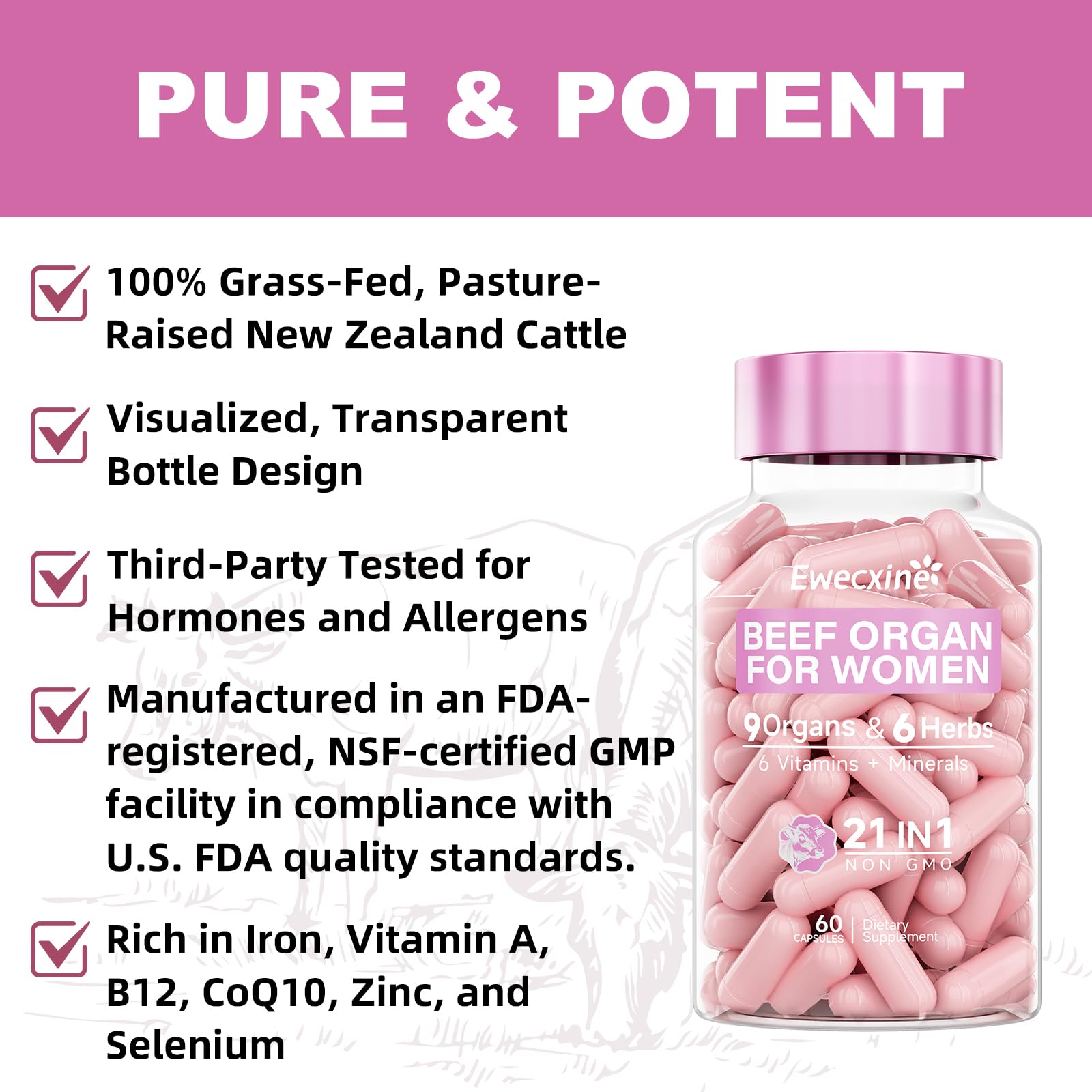 Ewecxine herbal-glandular synergy combines organ nutrients with Vitex and Ashwagandha.
