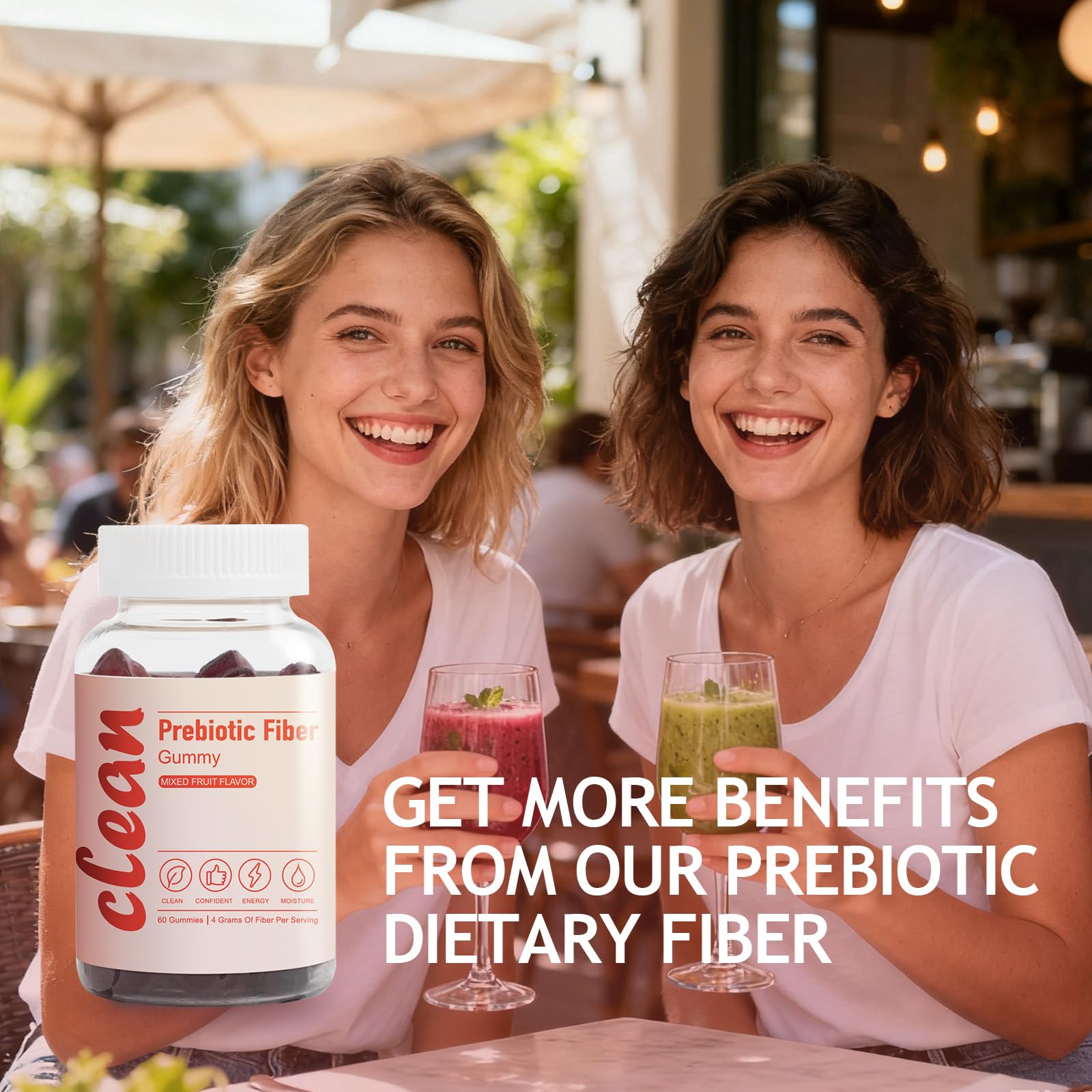 EXISHRED Clean Fiber Gummy serving showing 4g fiber per serving.