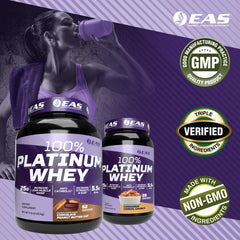 Close-up nutrition panel of EAS 100% Platinum with low carbs and fat