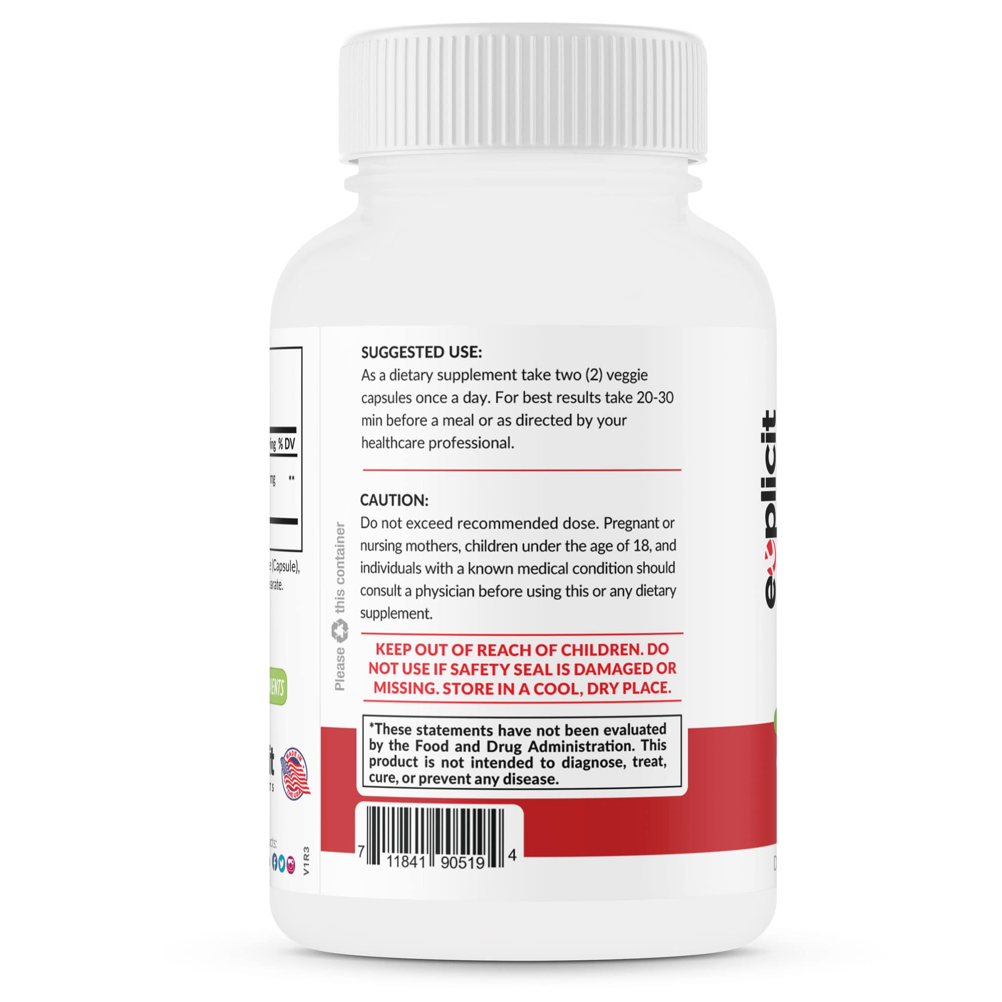 eXplicit Supplements berberine HCl glass bottle on kitchen counter.