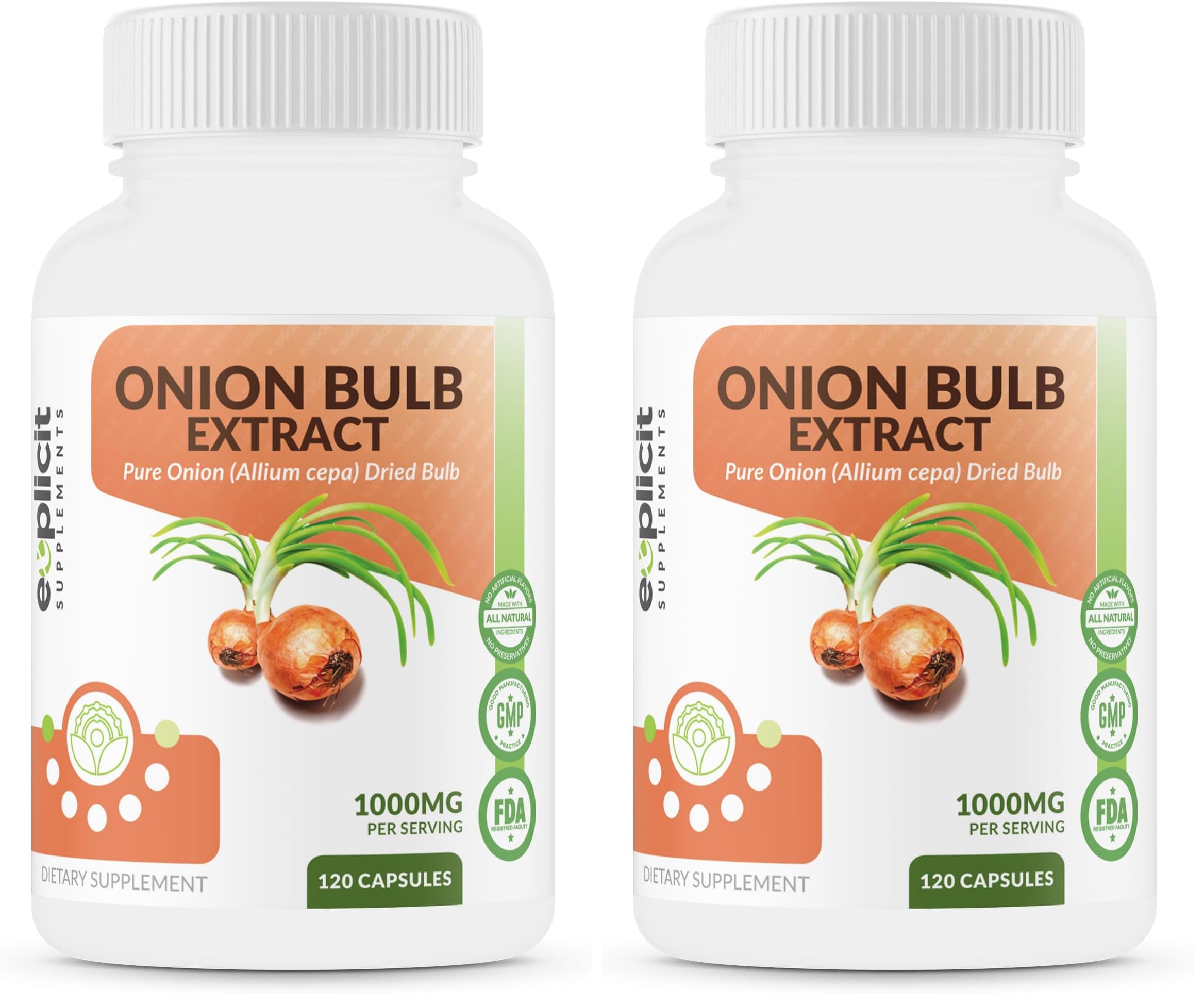 eXplicit Supplements All Natural Onion Extract bottle cap demonstrates convenient daily use for wellness