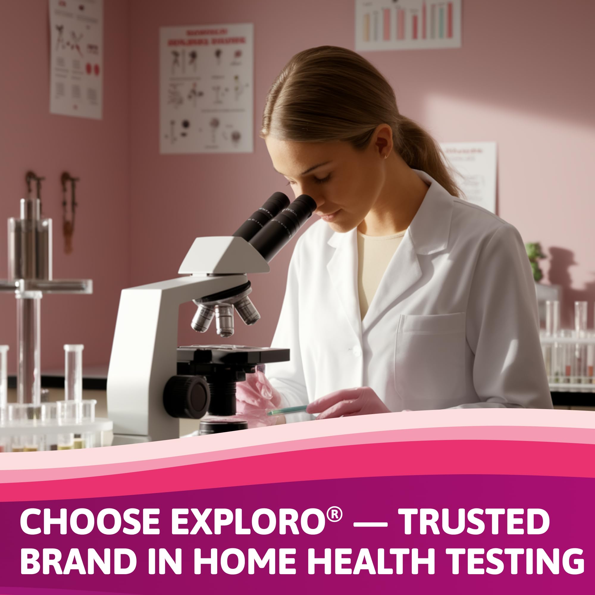 Exploro Vaginal pH Test Kit pH scale 0-14 guide.