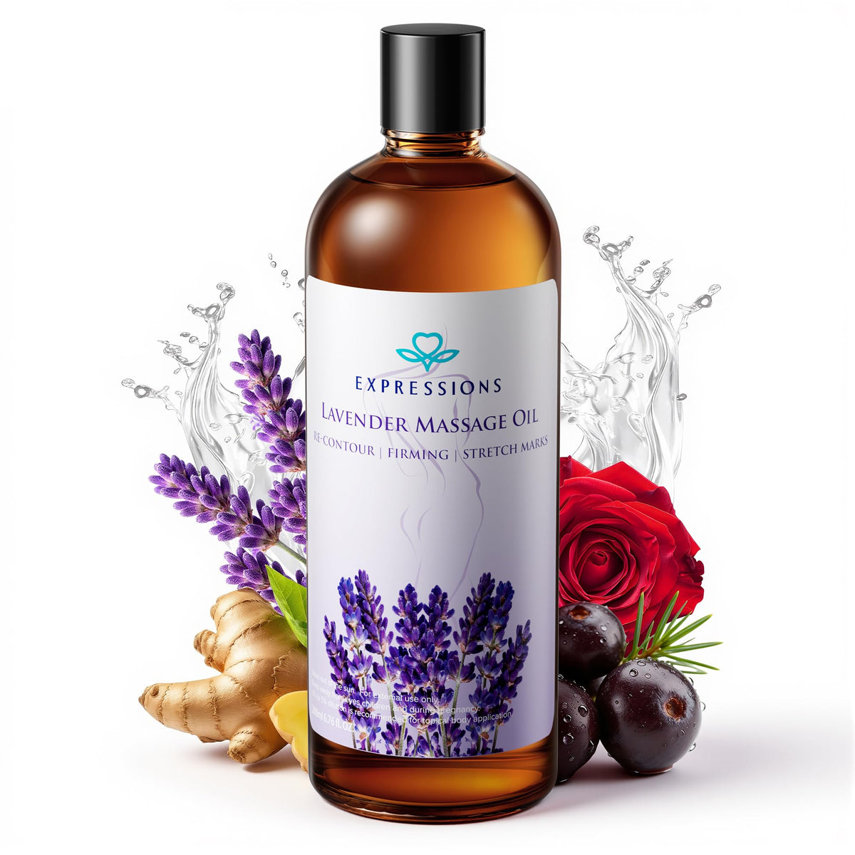 EXPRESSIONS WELLNESS Anti Cellulite Oil bottle on a clean surface, signaling spa-ready skin care.