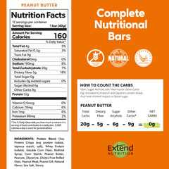 Extend Bar peanut butter sugar-free protein bar pack back – nutrition highlights