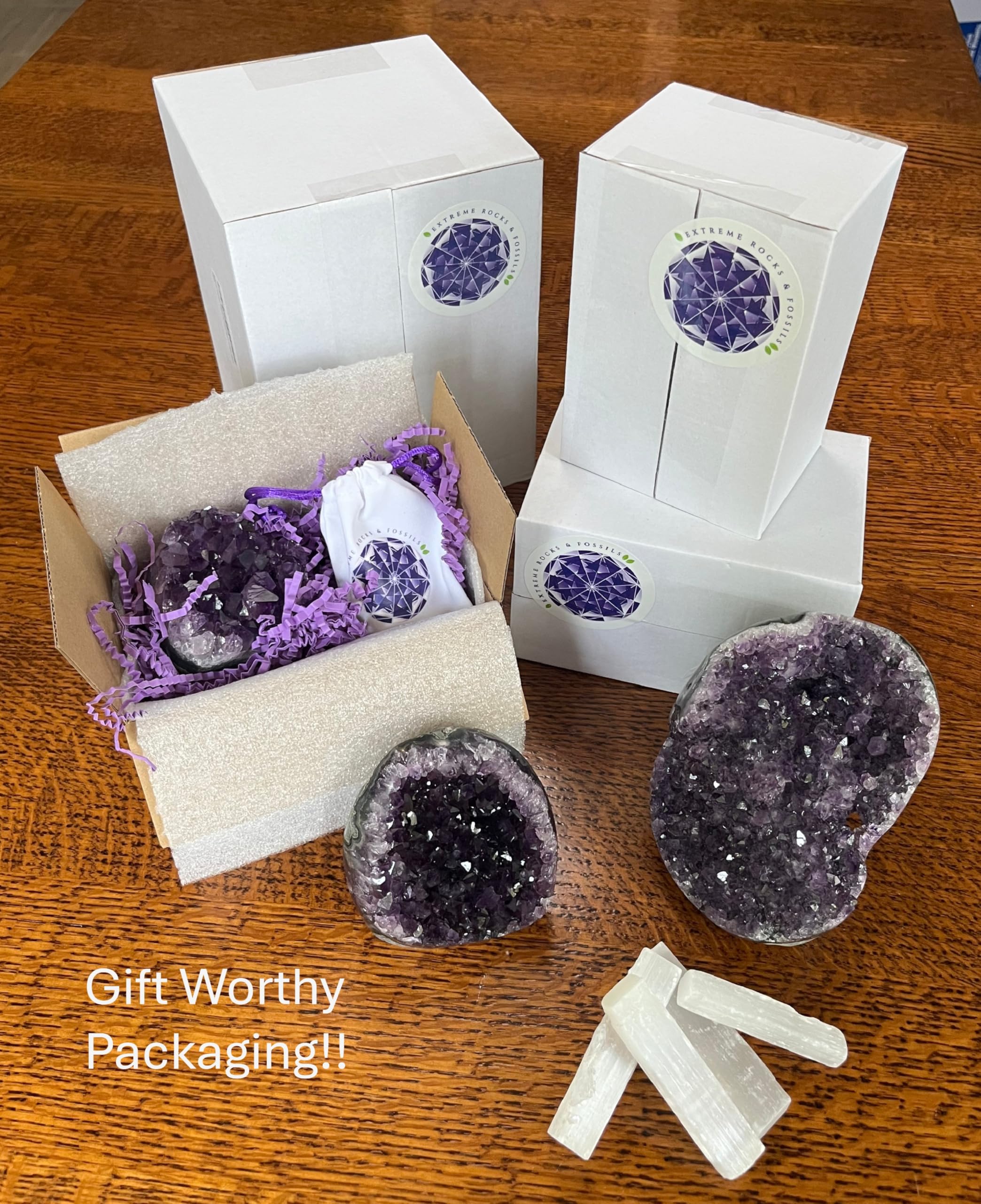 Extreme Rocks & Fossils raw amethyst crystal formation, vivid purple interior for eye-catching décor.