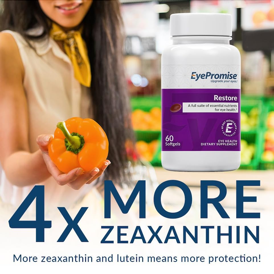 EyePromise Restore softgels in hand for convenient twice-daily use.