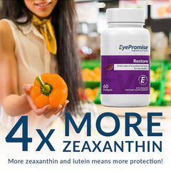 EyePromise Restore softgels in hand for convenient twice-daily use.