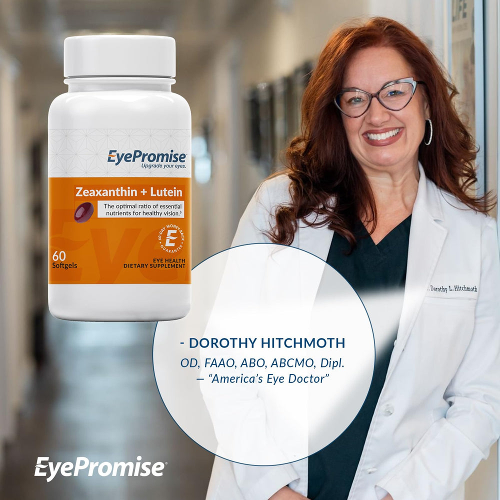 EyePromise Zeaxanthin + Lutein bottle from USA manufacturing for quality assurance.