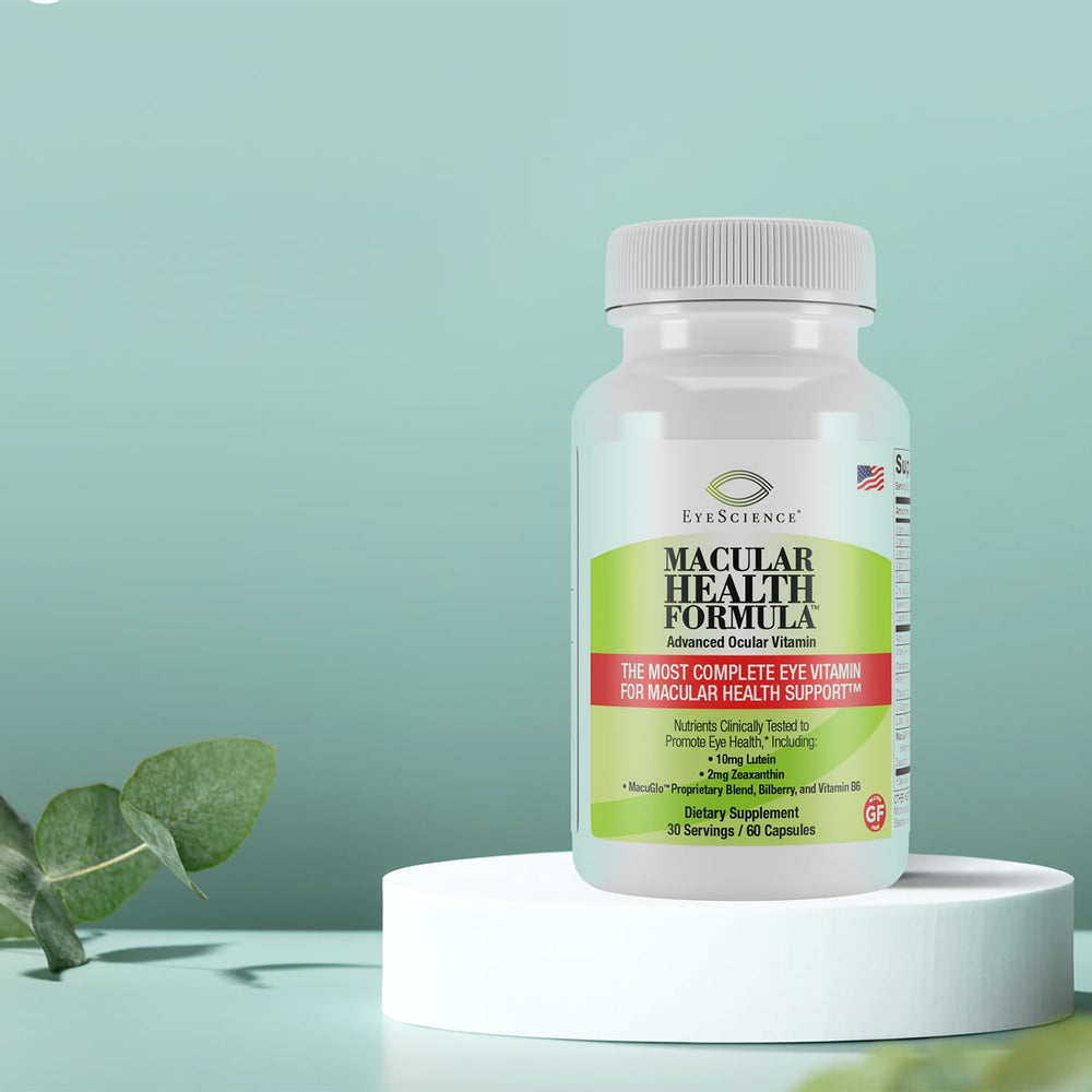 EyeScience bottle emphasizes antioxidants like Vitamin C and Vitamin E for eye nourishment.