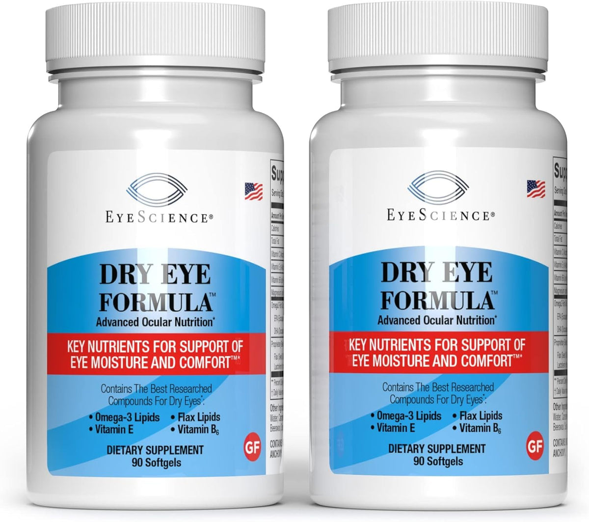 EyeScience Dry Eye Formula bottle front showing packaging for lasting eye comfort