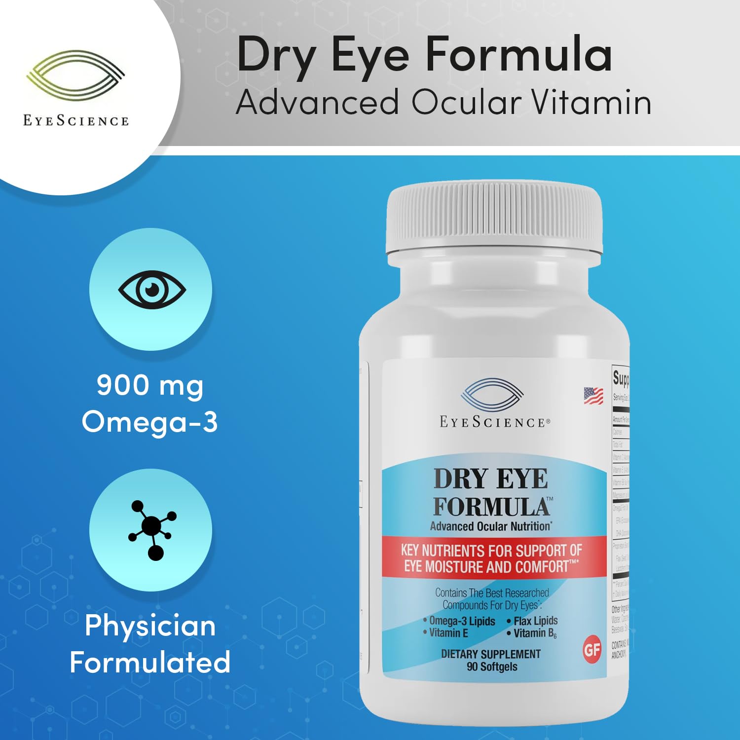 EyeScience Dry Eye Formula bottle pouring to highlight daily use