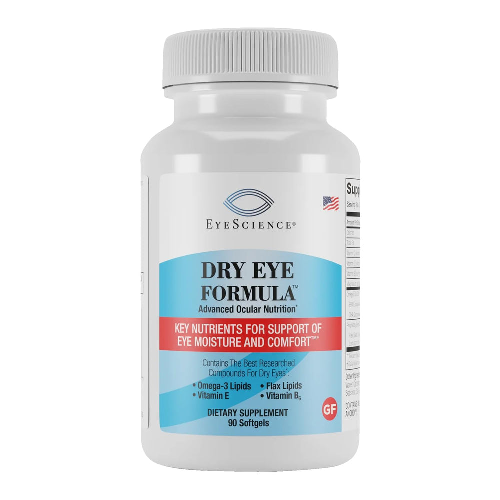 EyeScience Dry Eye Formula bottle with softgels for daily eye support